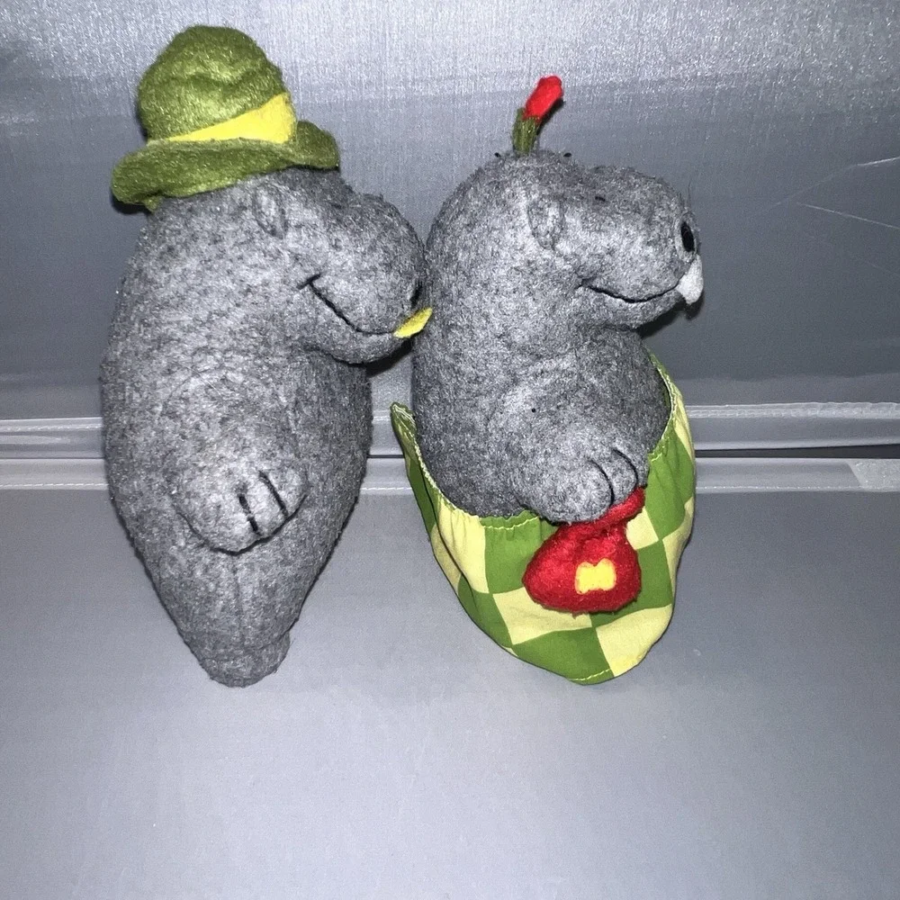 Vintage Crocodile Creek George and Martha Hippo Beanbag Felt Plush Toys Set 1999